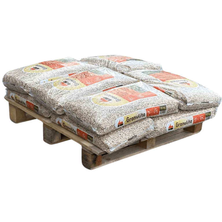 Tien zakken Granulita op een pallet gestapeld