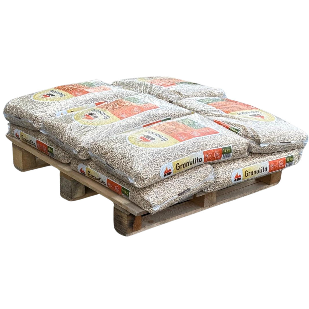 Tien zakken Granulita op een pallet gestapeld