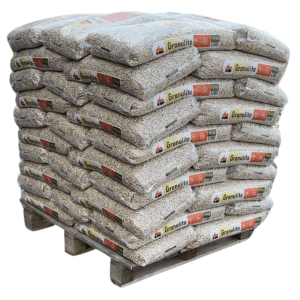 50 zakken Granulita op een pallet gestapeld