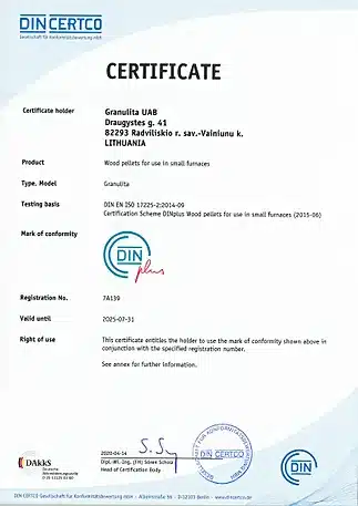 Gecertificeerde Dinplus Granulita houtpellets