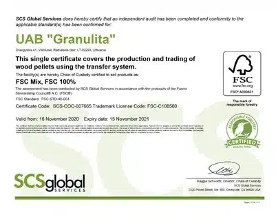 Gecertificeerde FSC Granulita houtpellets