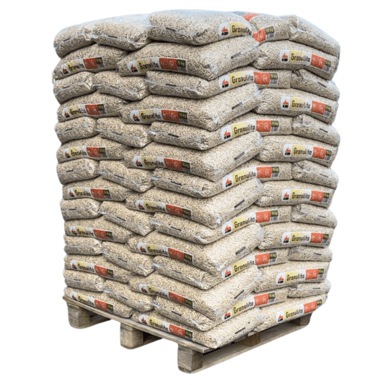 66 zakken Granulita op een pallet gestapeld