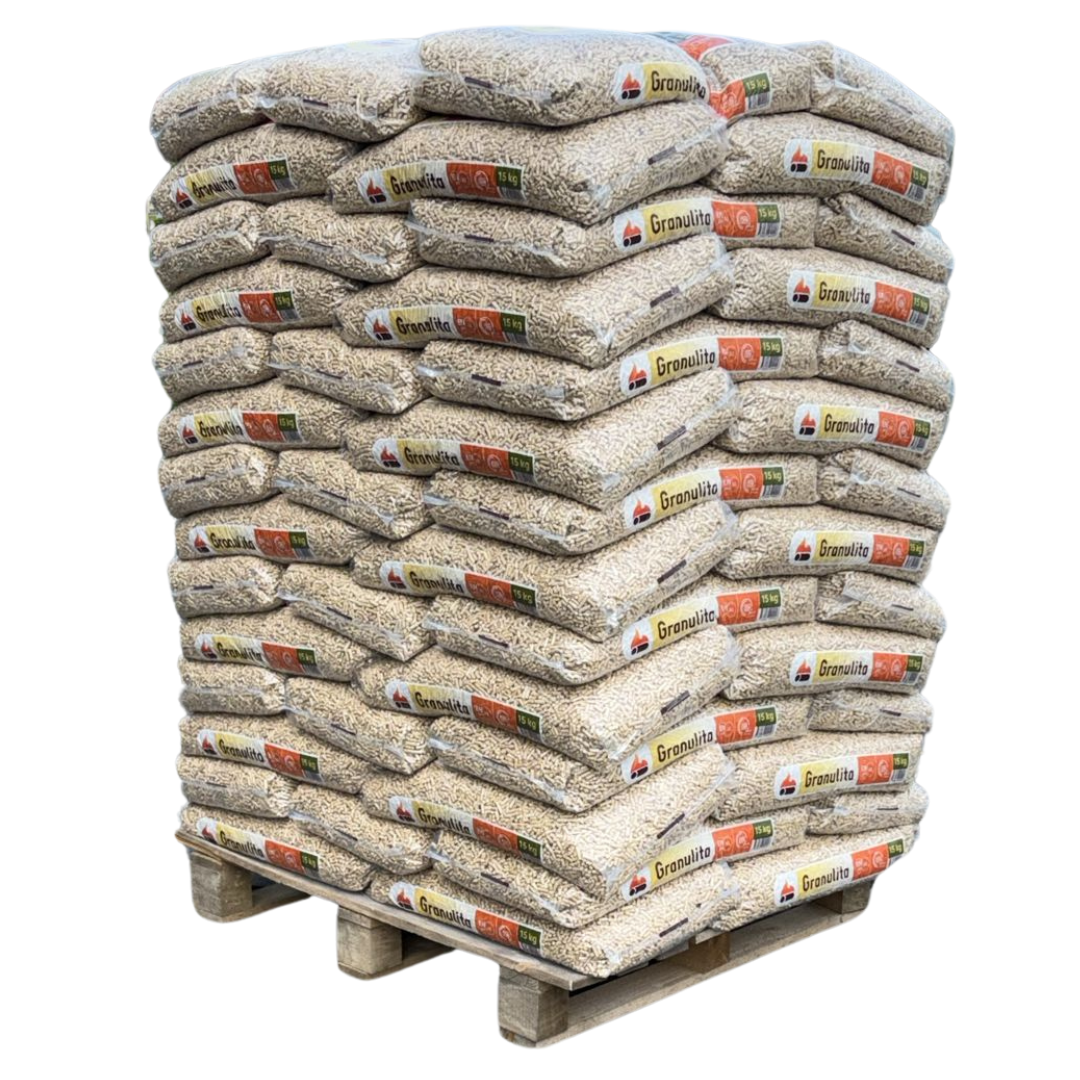 66 zakken Granulita op een pallet gestapeld